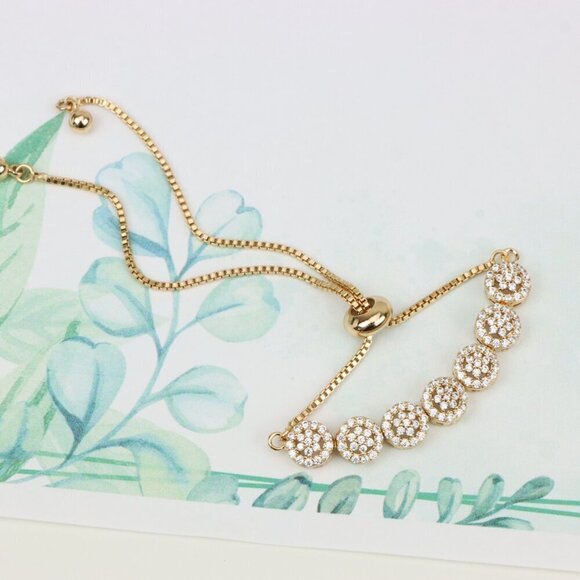 Elegant Rose Gold A-Bracelet with Round Sparkling Charm Accents, XPAB0696 - Picture 5 of 12